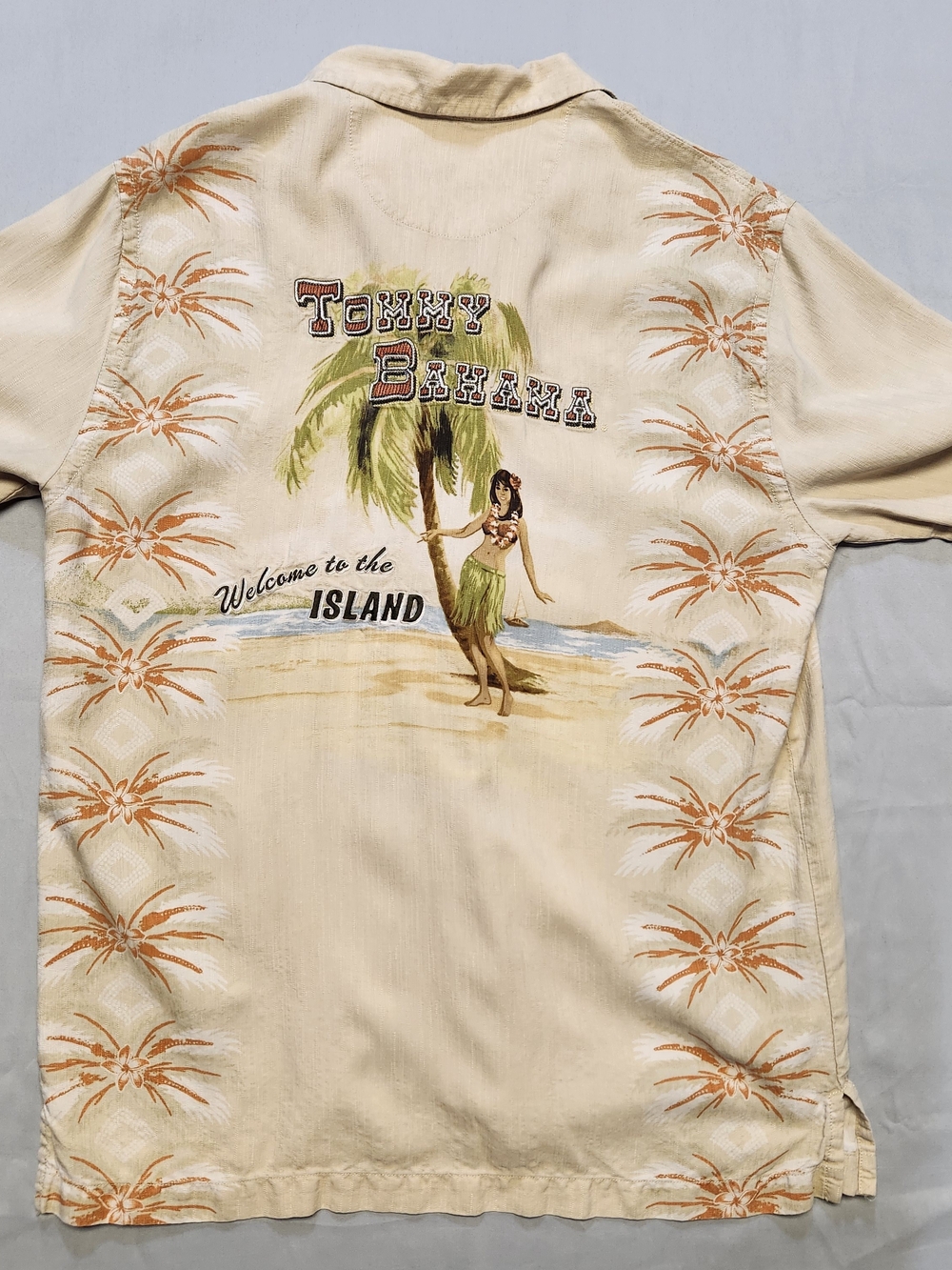 Tommy Bahama Men’s Silk Green Hula Embroidered Short Sleeve Shirt M - Excellent